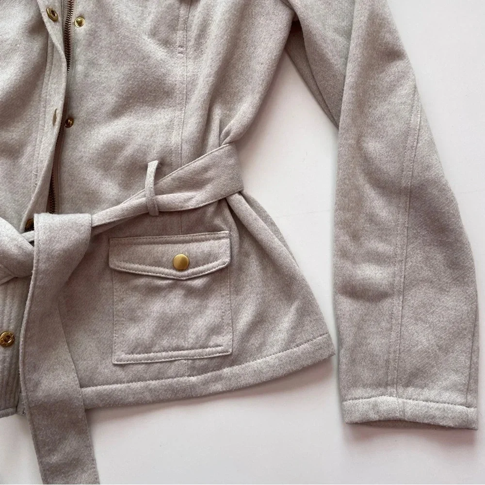 GUESS Tie Winter Jacket Cozy Coat Beige Tan Neutral Size Medium Gold Hardware - Picture 6 of 15